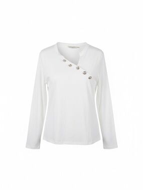 White Long-Sleeve Button Accent Women's Top gold buttons size XXL. SKU 3003